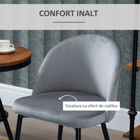 HOMCOM Set 2 Scaune Confortabile pentru Sufragerie și Bucătărie Tapitate cu Catifea Gri Design Modern 49x50x77 cm | Aosom Romania