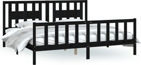 vidaXL Cadru de pat cu tăblie, negru, 200x200 cm, lemn masiv de pin