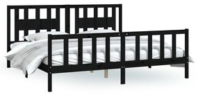 3188190 vidaXL Cadru de pat cu tăblie, negru, 200x200 cm, lemn masiv de pin