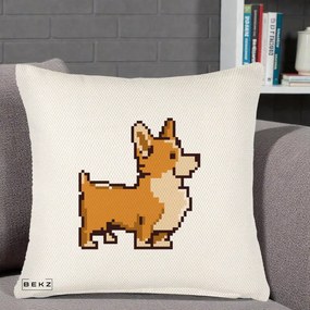 Perna Personalizata Corgi Pixel Art, 40x40 cm, Crem Reliefat, Husa Detasabila, Perna Inclusa, BEKZ®