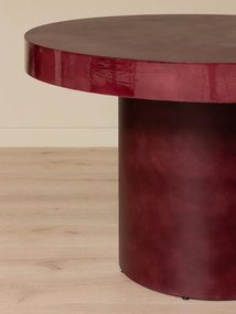Masă de dining rotundă din metal, cu margine lăcuită și picior central cilindric, roșu cărămiziu, finisaj lucios, 120×77 cm, „Amarante"