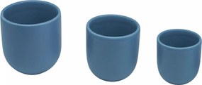 Set 3 Pahare Cafea NOVUM Velaris Blue Moon (Luna Albastra Mat) - 250 ml, 150 ml, 80 ml - Gresie Ceramica Glazurata Manual