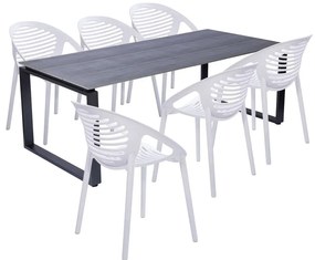 Set mobilier de grădină pentru 6 persoane cu scaune albe Joanna și masă Strong, 210 x 100 cm