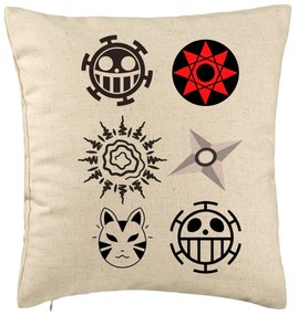 Perna Decorativa cu Naruto symbols, 40x40 cm, Bej, Husa Detasabila, Burduf
