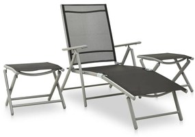 312199 vidaXL Set mobilier de grădină, 3 piese, argintiu, textilenă&aluminiu