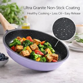 Set de oale si tigai Just Perfecto JL-34, 13 piese, Aluminiu, Acoperire din marmura, Capace din sticla cu orificiu pentru abur, Fara PTFE si PFOA, Inductie, Violet/bej