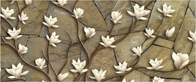 Tablou - Magnolii albe pe zidărie de piatră (120x50 cm)