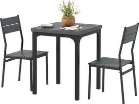 HOMCOM Set dining 3 piese, set masă, 1 masă, 2 scaune, MDF+metal, Gri | Aosom Romania