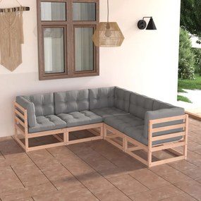 3076774 vidaXL Set mobilier de grădină cu perne, 5 piese, lemn masiv de pin