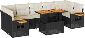 vidaXL Set mobilier grădină perne 8 piese negru, poliratan/lemn acacia