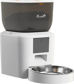 PawHut Distribuitor Automat de Hrană pentru Pisici 4L, WiFi 2.4G, Control App cu Înregistrare 10s, Bol, Alb | Aosom Romania