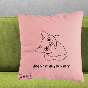 Perna Decorativa And What Do You Want Cat, 40x40 cm, Roz, Husa Detasabila, Perna Inclusa, BEKZ®