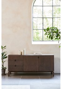 Comodă maro închis joasă cu aspect de lemn de stejar 160x73 cm Arun – Unique Furniture