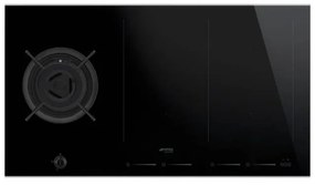 Plita incorporabila mixta Smeg Dolce Stil Novo PM6912WLDX, 90 cm latime, finisaj inox, Wok