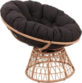 Scaun din ratan PE, rotativ 360 grade, perna neagra– Relaxare premium pentru grădina ta