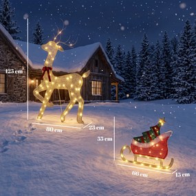 Outsunny Ren de Crăciun Iluminat cu Sanie, 95 LED-uri, Înălțime 125 cm, Auriu | Aosom Romania