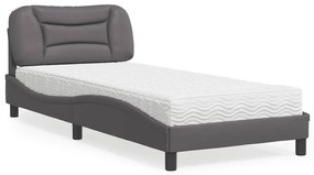 vidaXL Pat cu saltea, gri, 90x200 cm, piele ecologică