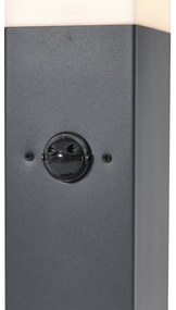 Lampă de exterior gri închis cu sticlă opală 45cm IP44 cu priză și senzor de mișcare - Malios