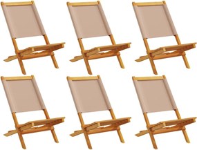 vidaXL Scaune de grădină pliabile 6 buc., textil taupe/lemn masiv