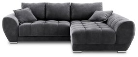 Colțar extensibil cu tapițerie de catifea și șezlong pe partea dreaptă Windsor & Co Sofas Nuage, gri închis