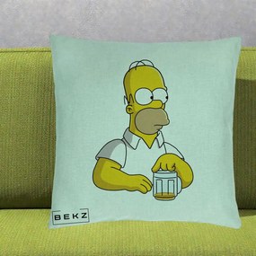 Perna Personalizata Homer Simpson cu Bere, 40x40 cm, Verde Menta, Husa Detasabila, Perna Inclusa, BEKZ®