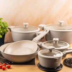 Set oale si tigai marmorate cu capace 12 peise Klausberg KB-7969, crem