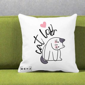 Perna Personalizata Cat Lover Pisica Ilustratie Linie, 40x40 cm, Alba Mata, Husa Detasabila, Perna Inclusa, BEKZ®