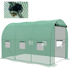 Outsunny Seră de Grădină Tunel 6 m² cu sistem de irigare integrat, 3L x 2l m 6 ferestre Ușă rulabilă Verde | Aosom Romania