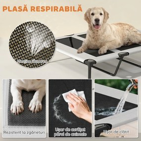 PawHut Pat pentru Câini cu Copertină Detașabilă pe 3 Laturi, din Poliester și Oțel, 106x76x94 cm, Gri Deschis și Negru | Aosom Romania