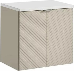 Set dulap baza suspendat 60 cm cu blat Comad Viva alb mat si bej cașmir mat
