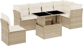 vidaXL Set canapele de grădină, 7 piese, cu perne, bej, poliratan