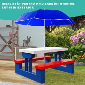 Set de șezut pentru copii cu umbrelă de soare JASMIN, 67x78,5x42,5cm, albastru/alb/roșu Spielwerk