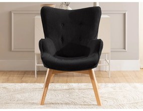 Fotoliu negru cu tapițerie din catifea reiată Niko – Ropez