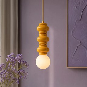 Lampă pendantă retro galben muștar cu sticlă mată - Fedde