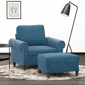 3201214 vidaXL Fotoliu canapea cu taburet, albastru, 60 cm, catifea