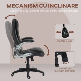 HOMCOM Scaun Ergonomic de Birou cu Brațe și Înălțime Reglabile, Tetieră, și Funcție de Balans, 111-121x60x69 cm, Negru | Aosom Romania