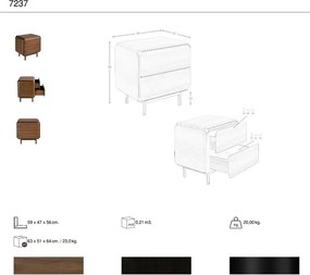 Noptiera design LUX cu sertare Walnut Veneer