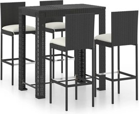 vidaXL Set mobilier bar de exterior cu perne 5 piese, negru, poliratan