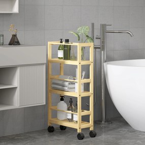 HOMCOM Cărucior de Baie cu 3 Niveluri cu Lamele și Roți 36x15x73 cm Culoare Lemn | Aosom Romania
