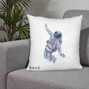 Perna Decorativa Astronaut Acuarela Zbor, 40x40 cm, Alb Pufos, Husa Detasabila, Perna Inclusa, BEKZ®