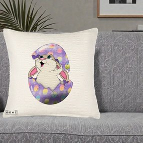 Perna Decorativa Iepuras din Ou de Pasti, 40x40 cm, Crem Reliefat, Husa Detasabila, Perna Inclusa, BEKZ®