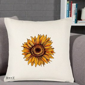 Perna Decorativa Floarea Soarelui Vibranta, 40x40 cm, Crem Reliefat, Husa Detasabila, Perna Inclusa, BEKZ®