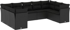 vidaXL Set mobilier de grădină cu perne, 9 piese, negru, poliratan