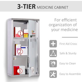 HOMCOM Dulap pentru Medicamente, Design Modern, Sticlă și Oțel, cu Ușă și 2 Chei, 48x25cm | Aosom Romania