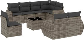 vidaXL Set canapele de grădină, 9 piese, cu perne, gri, poliratan