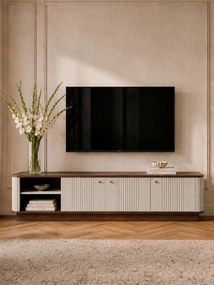 Comodă TV pe soclu Vesper 4D 187 cm - cașmir / nuc / mânere negre