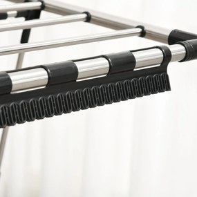 HOMCOM Uscător de rufe cu suport pliabil și roți, spațiu mare de uscare, oțel inoxidabil 138,5 x 63 x 208 cm argintiu negru | Aosom Romania