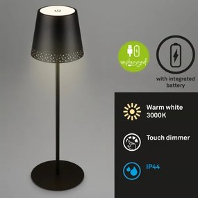 Brilo - Lampă LED de birou reîncărcabilă KIKI, cu control tactil, 2,6W/5V, IP44, 2600 mAh, neagră