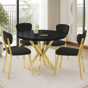 Masa de bucatarie rotunda din MDF, marmorat negru, texturata, Homs 80x80x75 cm