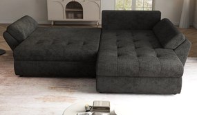 Colțar extensibil dumonde cu ladă de depozitare si sezut confortabil din spuma high-density, Loana Enjoy Black 270x185 cm